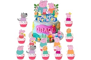 YOOYEH 13 PCS Pig Party Cake Toppers, Birthday Party Supplies Decorations for Boys Girls Superhero Decorations\