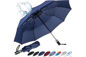 inaWarm Parapluie Pliant Automatique, Parapluie Compact Solide Anti Vent avec Revêtement en Téflon 210T et 10 Baleines en Fibre de Verre, Parapluie de Voyage pour Hommes et Femmes