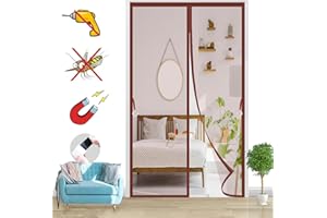 HRSMTY Mosquitera Puerta Magnetica, Adsorción Magnética Anti Mosquito Insecto Mosquitera Plegable, Corredera Cortina Magnética, para Puertas de Sala Balcón-Brown-B|| 115x215cm(45x84inch)