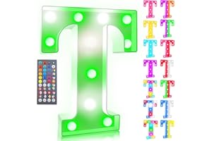 ROMULI Colorful LED Marquee Letter Lights with Remote, RGB Light Up Letters, 34 Colors Changing Battery Powered Letter Lights Gift for Wedding Birthday Party Halloween Christmas Home Decor, LED Letter T