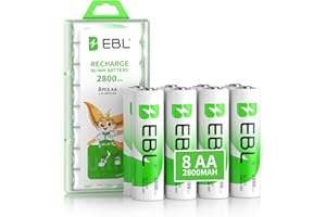 EBL 2800mAh Rechargeable Battery AA 8 Pack, High Capacity 1.2V NIMH AA Rechargeable Batteries with Long Lasting Power, Low Self-Discharge & Pre-Charged