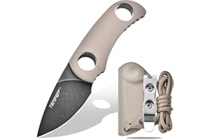 Tonife Runer Full Tang Coltello da Caccia campeggio a Lama Fissa 4,7cm con Guaina Kydex Regolabile Facile Portabile con Cordino in Paracord per Sopravvivenza (Sabbia Calda+Ossido Nero e poi Stonewash)