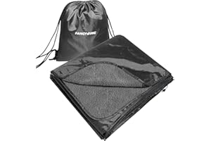 FANCYWING Hooded Stadium Blanket, Waterproof & Windproof Camping Blanket, Large Warm Fleece Outdoor Mat for Picnic, Sports, Beach, Concerts, Car, Dogs, Travel, Indoor Portable (79x56 Inches) Black