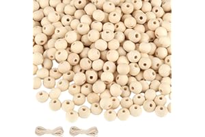 XIEJ 500 Holzperlen 10 mm mit Loch - Natürliche Holzkugeln für Armbänder und Herstellen-Self-Handwerk Set