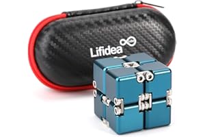Lifidea Aluminum Alloy Metal Infinity Cube Fidget Cube (6 Colors) Handheld Fidget Toy Desk Toy with Cool Case Infinity Magic Cube Relieve Stress Anxiety ADHD OCD for Kids and Adults (Blue)