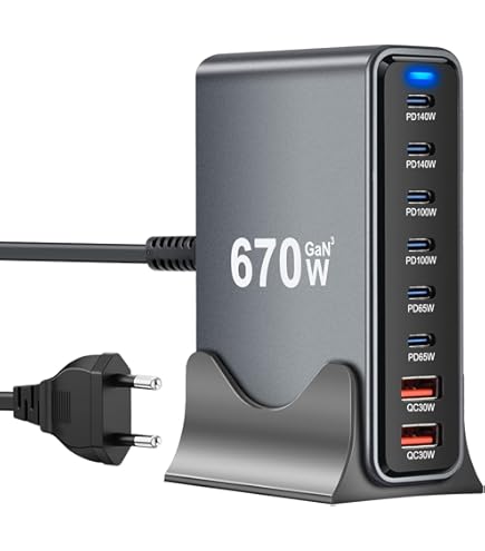 Rocoren Station de Charge 340W, Chargeur USB c Rapide avec 8 Ports GaN
