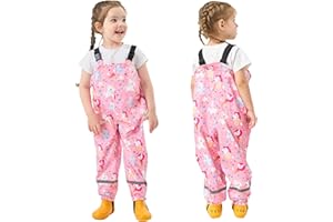 FEWLBY Pantalon Imperméable Enfant Pantalon de Pluie, Filles Garçons Combinaison de Pluie Salopette Réutilisable Vêtements de Pluie
