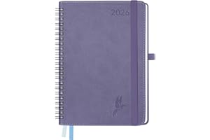FEKSINO Agenda 2026 Semainier format A5 21,3 x 14,6 cm - Couverture Souple en PU Cuir Spirale, janvier à décembre 2026,Planner Vertical Scolaire 12 Mois, Papier 100 g/m²,Pourpre