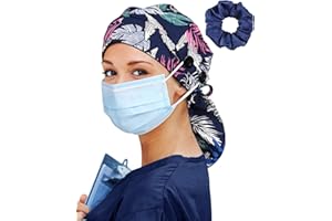 HACHAPY Satin Lined Scrub Cap for Women Extra Large Long Hair Surgical Nurse Cap 4 Buttons