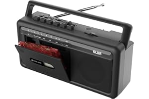 KLIM Portable Cassette Player & Tape Recorder – Boombox with AM/FM Radio, USB, Bluetooth, Speaker, and Earphone Jack – Battery and AC Operated - Black