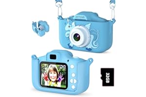 ASTGMI Cámara para niños, 2.0 Pulgadas, cámara Digital, Mini cámara Infantil, Recargable, videocámara de Regalo, Juguete para niñas, niños de 3 a 10 años, vídeo HD 1080p, 32G SD Card (Azul)