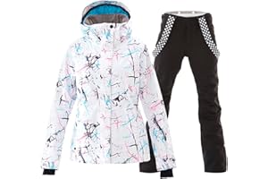 ALSOGO Damen Skianzug Schneeanzug Winddicht Wasserdicht Skifahren Snowboardjacke Trägerhose Set Zum Skifahren Snowboarden Klettern