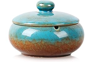 BIGH Cenicero De Cerámica con Tapa - Cenicero exterior azul - Cenicero portátil, para la Oficina, Jardín, el Hotel u Hogar - Tapa Antiolores - Color: Azul marino.