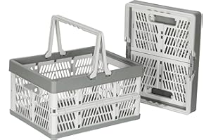 Senhoglb 2er-Set Faltbarer Klappbox (42x33x23 cm) mit Griff – Stapelbar & Platzsparend Faltkiste für Supermärkte, Kofferraum, Büro – Einkaufskorb Aus Strapazierfähigem Kunststoff, Grau