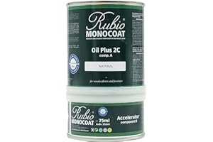 Rubio Monocoat Wood Oil 14 m² - Oil Plus 2C - Fast-Drying Ecological Wood Preserver for Indoor Use, Linseed Oil for Wood Treatment, Including Accelerator (Part B) - Natural, 350 ml