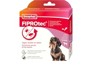 Beaphar – FIPROTEC Solution Spot-on pour Petits Chiens (2-10 kg) 67 MG – À Base de Fipronil – Contre Les Puces – Protège Contre Les Infestations par Les Tiques – 4 Pipettes de 0,67 ML