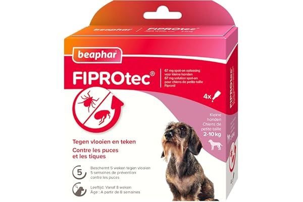 Beaphar – FIPROTEC Solution Spot-on pour Petits Chiens (2-10 kg) 67 MG – À Base de Fipronil – Contre Les Puces – Protège Contre Les Infestations par Les Tiques – 4 Pipettes de 0,67 ML