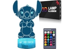 Hoofun Stitch Lamp: 3D Illusion Night Light with Touch & Remote Control, 16 Colours Anime Desk Lamp, Gifts for Girls, Kids Room Decor, Stitch Merch Stuff for Birthday Christmas Holidays