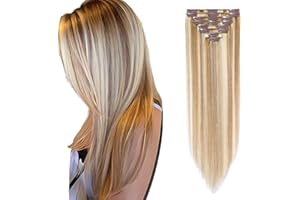 ‎RICH CHOICES Rich Choices Clip in Extensions Echthaar 8 Stück Clip Extensions 20cm #12/613 Blonde Strähnchen Unsichtbare Haarverlängerung Echthaar Clip ins Remy Seidig Gerade Natürlich - Dünne Tressen