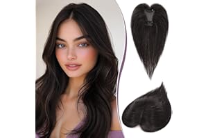 RUWISS Topper Cabello Humano Mujer Real Humano Ligero Marrón Oscuro Clip en Pieza de Pelo para Adelgazamiento de Cabello Esponjoso Liso Topper sin Flequillo