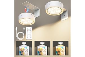 LGMCF Wireless Picture Light, 2-Pack Rechargeable Art Display Light with Remote, 3 Colors Dimmable Led Painting Light with Timer, Magnetic Portrait Light for Art Frame Artworking,Wall Decor Puck Light
