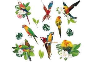 SUPERDANT Piante Tropicali Pappagallo Adesivi Murali Verde Foglia Uccelli Acquerello Fiore Decalcomanie in vinile per bambini Asilo Nido Camera da letto Fai da te Arte Murales Decorazione Casa