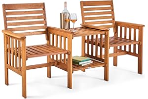 VonHaus Love Seat for Garden - 2 Seater Jack & Jill Loveseat Patio Set - 2 Person Meranti Hardwood Outdoor Tete a Tete - 2 Tier Table & Built-in Parasol Hole for Terrace Balcony & Outdoor - Cannes