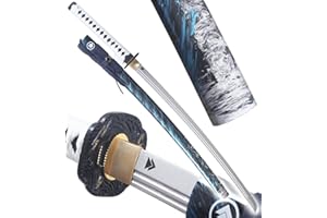 REPLIKSWORD Ghost of Tsushima Katana en Bois Sabre Jin Sakai Epee Replique Cosplay Deluxe Edition + Presentoir en Bois Inclus