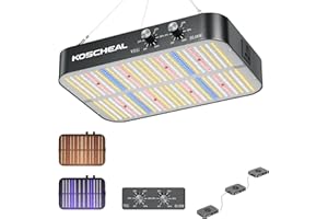 KOSCHEAL 2025 Upgrade KC1600 Dimmable Plant Grow Light: 3 Modes (Veg, Bloom, Veg+Bloom), 0-100% Dual Knob Dimming, 2.9μmol/J PAR,LM301H EVO Grow Light,Daisy Chain, Built-in Fan