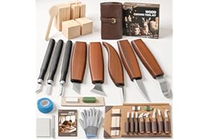 Housolution Kit per Intaglio del Legno 24 Pezzi con Custodia in Pelle, Include Coltelli, Scolpitori, Blocchi di Tiglio, Guanti e Attrezzi per Principianti e Hobby Fai da Te