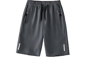 Himcus Boys PE Shorts Kids Football Sports Quick-Dry Gym Activewear Running Shorts with Drawstring,Zip Pockets