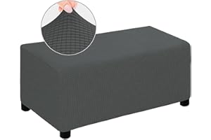 MULARE Stretch-Ottoman-Bezug, Ottoman-Schonbezüge, mit elastischer Unterseite, Stretch-Kissen für Fußstütze, Fußhocker, Möbel, waschbar,Dunkelgrau,L
