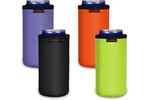 ‎KENOBEE KENOBEE 4x 16oz Can Dosenkühler, isoliert wiederverwendbar rutschfest Neopren Dosenkühler Getränkehalter, Hüllen für Bierdosen (500ml, 4 Farben), Schwarz/Blau/Grün/Orange