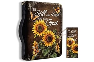 Hobbspring 1 pieza funda grande para la Biblia, 20,3 x 28,5 x 5,9 cm, cuero PU, funda para Biblia con marcapáginas, girasoles, mariposa, bolsa de transporte para mujeres y hombres, cuadernos de Biblia
