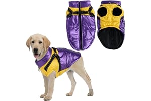 FADCAER Tuta Invernale in Cotone Impermeabile per Cani,Caldo Cappotti e Giubbotti per Cani di Media e Grande Taglia Riflettente Cappotto per Cani Giacca Invernale Calda(2XL,Viola-giallo)