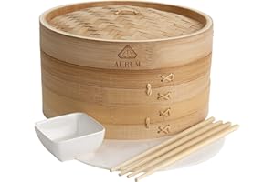 AURUM GOURMET TOOLS Aurum® Vaporera Bambu, Vaporera Cocinar Vapor, Vaporera De Bambu, Vaporera Cocinar Vapor Bambu, Vaporera De Bambú, Bamboo Steamer, Cocer Al Vapor, Cocedor Al Vapor, Cocina Vapor (Vaporera de 25cm)