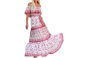 ZEIAYUAS Women's Off the Shoulder Maxi Dress Floral Print Ruffle A Line Flowy Beach Vacation Dresses Strapless Bandeau Dresses Summer Spring Casual Boho Long Sundress Ladies Elegant High Waist Boho Dresses