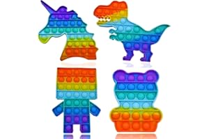 RANZAH Fidget Toys Unicorn, Robot, Dinosaur ,Bear 4pc Multipack Set Squeeze Sensory Pop Bubble Toys For Kids ,Teens & Adults Autism & Special Needs Stress Reliever Push Pop Rainbow Poppet Toys