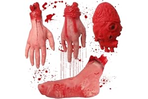 MYCREATOY Halloween Bloody Body Part, 4 PCS Halloween Horror Severed Hand Feet Fake Horror Heart Scary Bloody Broken Body Parts Haunted House Pranks Halloween PropVampire Zombie Party Decorations By MYCreator