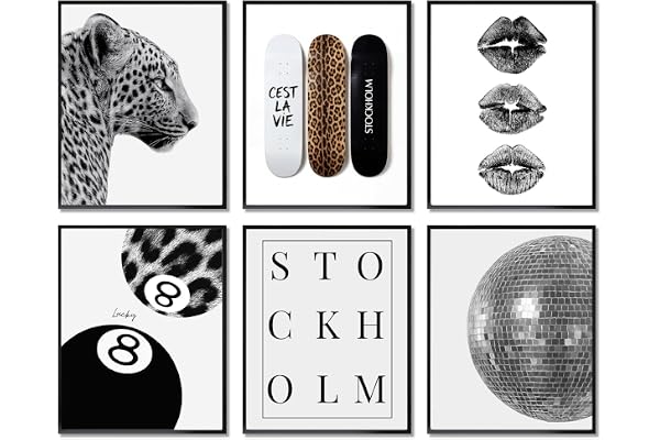 Trendig Leopard Estetisk Rumsdekoration, Svart och Vitt Modeaffischer Set