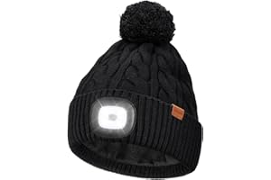 Wmcaps LED Beanie, Type-C Rechargeable with Thermal Fleece Lining Hands-Free Headlamp Light Up Winter Bobble Hat with Pom-Pom for Men and Women, Perfect Christmas Birthday Gift