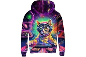 Fanient Pull à Capuche en Polaire Imprimé 3D pour Garçons et Filles avec Poches Kangourou