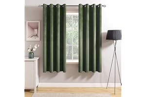 MIULEE Olive Green Velvet Curtains for Bedroom 2 Panel Set 54 Inch Drop Curtains, Soft Elegent Home Decor Velvet Curtain Living Room, Sun Blocking Room Darkening Thermal Eyelet Curtain 46x54 Inch