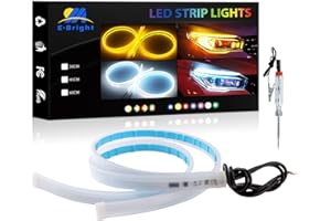 YM E-Bright DRL LED Bande, 2 PCS Bandes Feux Diurnes Flexibles 24Inch, 12V Feux de Jour Led, Bande Led Voiture pour Phares de Voiture, Feux Arrière, Clignotant (Ambre & Blanc)
