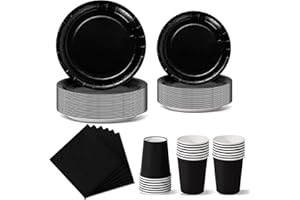 Nkaiso Schwarz Partygeschirr, 96 Stück Bunt Pappteller, Party Pappteller Becher Servietten Partyteller Partyset Süße Party, für Feste und Feiern wie Geburtstag