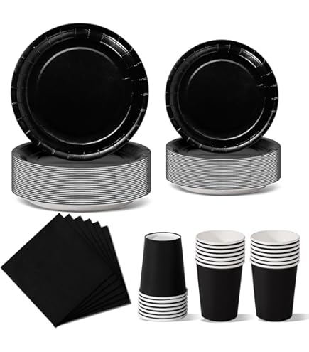 100 Stück Schwarze Pappteller 23cm - Party Geschirr Für Events