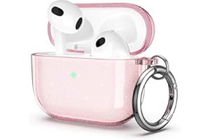 ULAK Cover Compatibile con AirPods 3 Trasparente, Custodia Airpods 3 Antiurto con Moschettone Case Airpods Terza Generazione 2021 [LED Anteriore Visibile] [Supporto Ricarica Wireless], Rosa Glitter