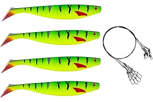 ‎PETRI'S CATCH 2016 PetrisCatch 4er Gummifisch Set + 4 Stahlvorfächer, 15cm, UV aktiv, Hecht, Zander
