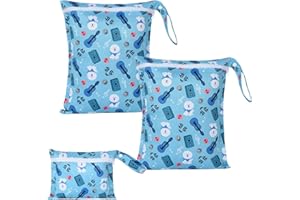 OTraki 3 Pièces Sac à Couches Lavables Réutilisable Imperméable Sacs Étanches de Voyage Wet Bag Organisateur de Couches Humide et Sec Sac Impermeable Lavable pour Voyage