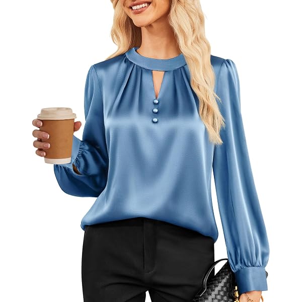 Camicia Donna In Raso GRACE KARIN, Maniche Lunghe, Colletto A Risvolto, Nero, Taglie Forti Fino A XXL, Per Ufficio E Serate